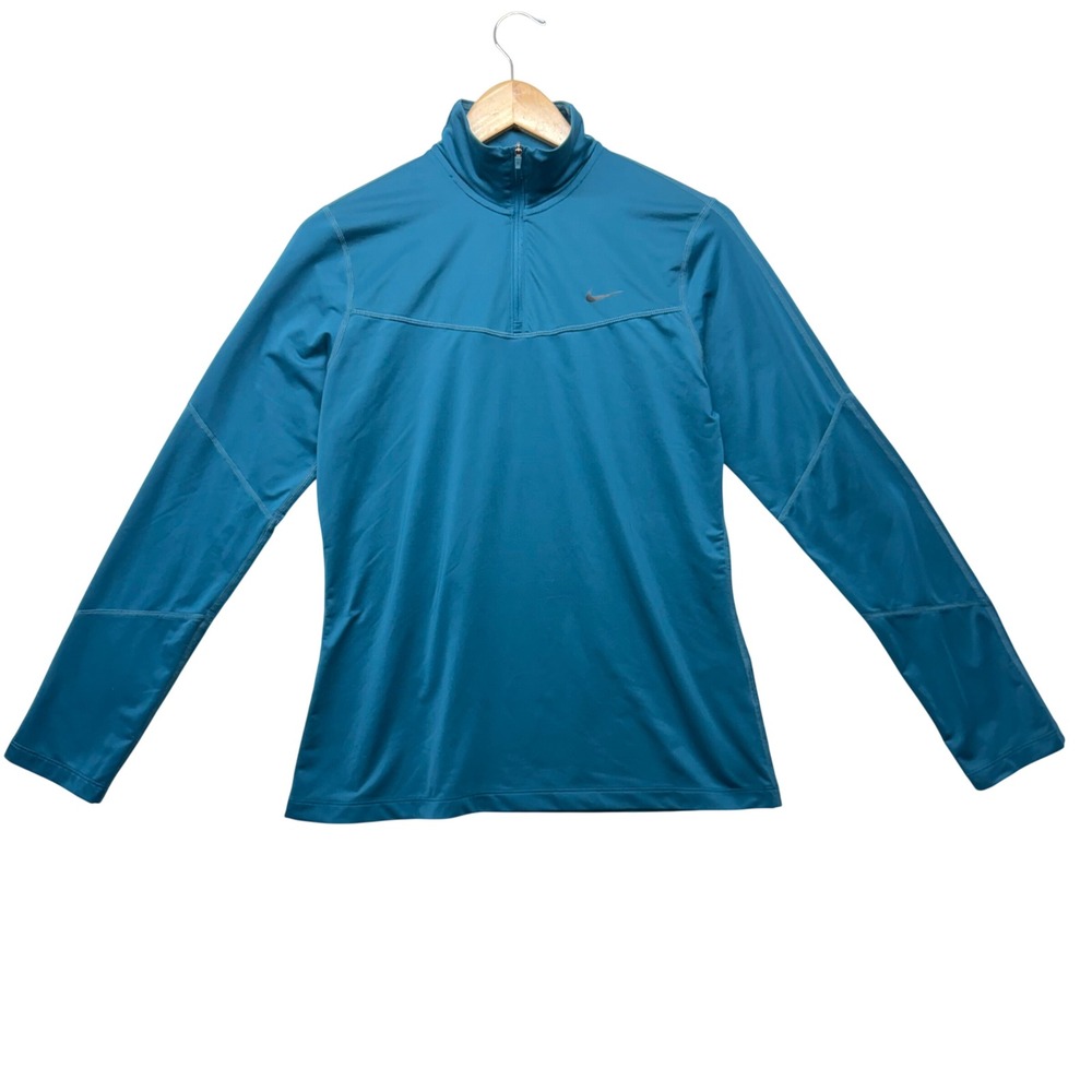 Nike‎ Pro Dri-FIT Womens Quarter Zip Long Sleeve Top Teal Blue BV4106-347 L